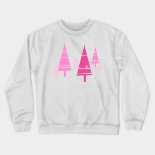 Retro Christmas Trees Pink - Mid Century Modern White Crewneck Sweatshirt